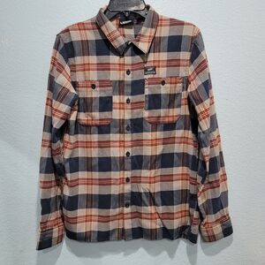 Men's  Button-Up Flannel Shirt - Blue, red, and yellow. Size  S.